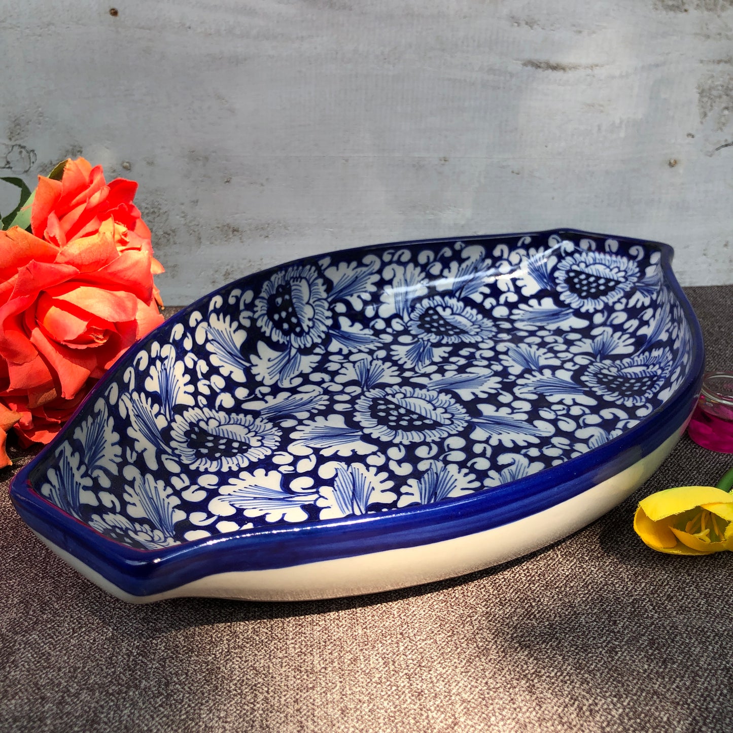 Blue Flower Oval Dish