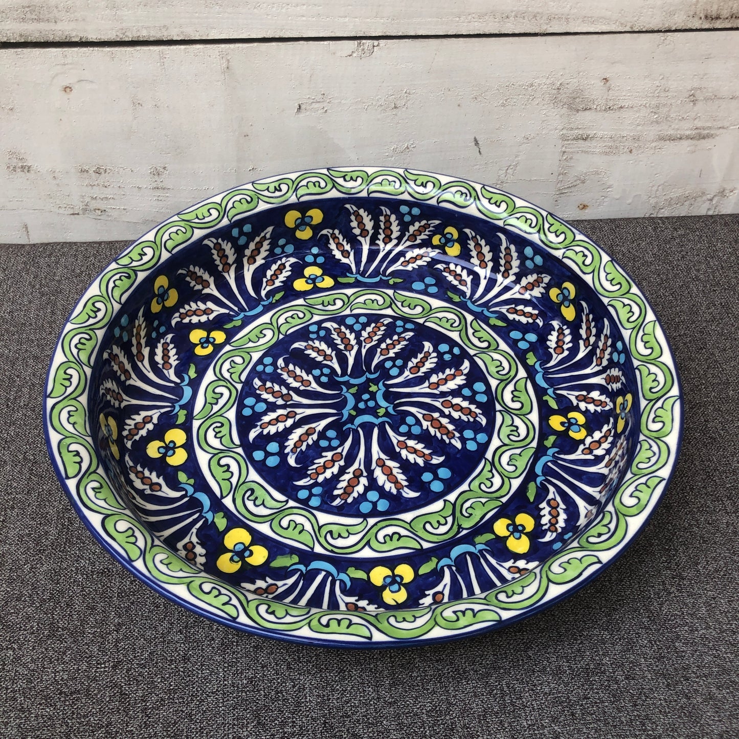 Green Flower Large Fruit Bowl
