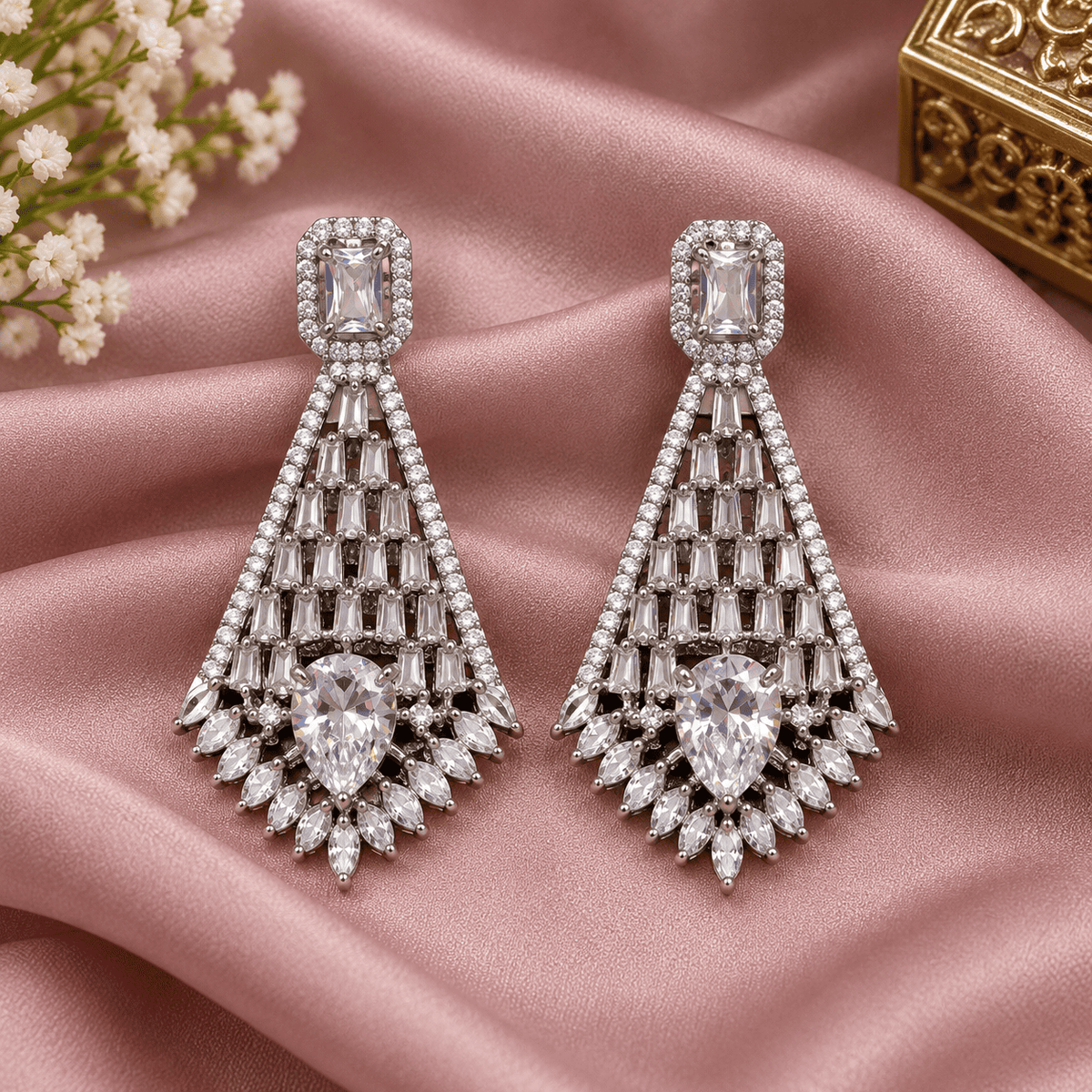 Silver Crystal Drop Earrings