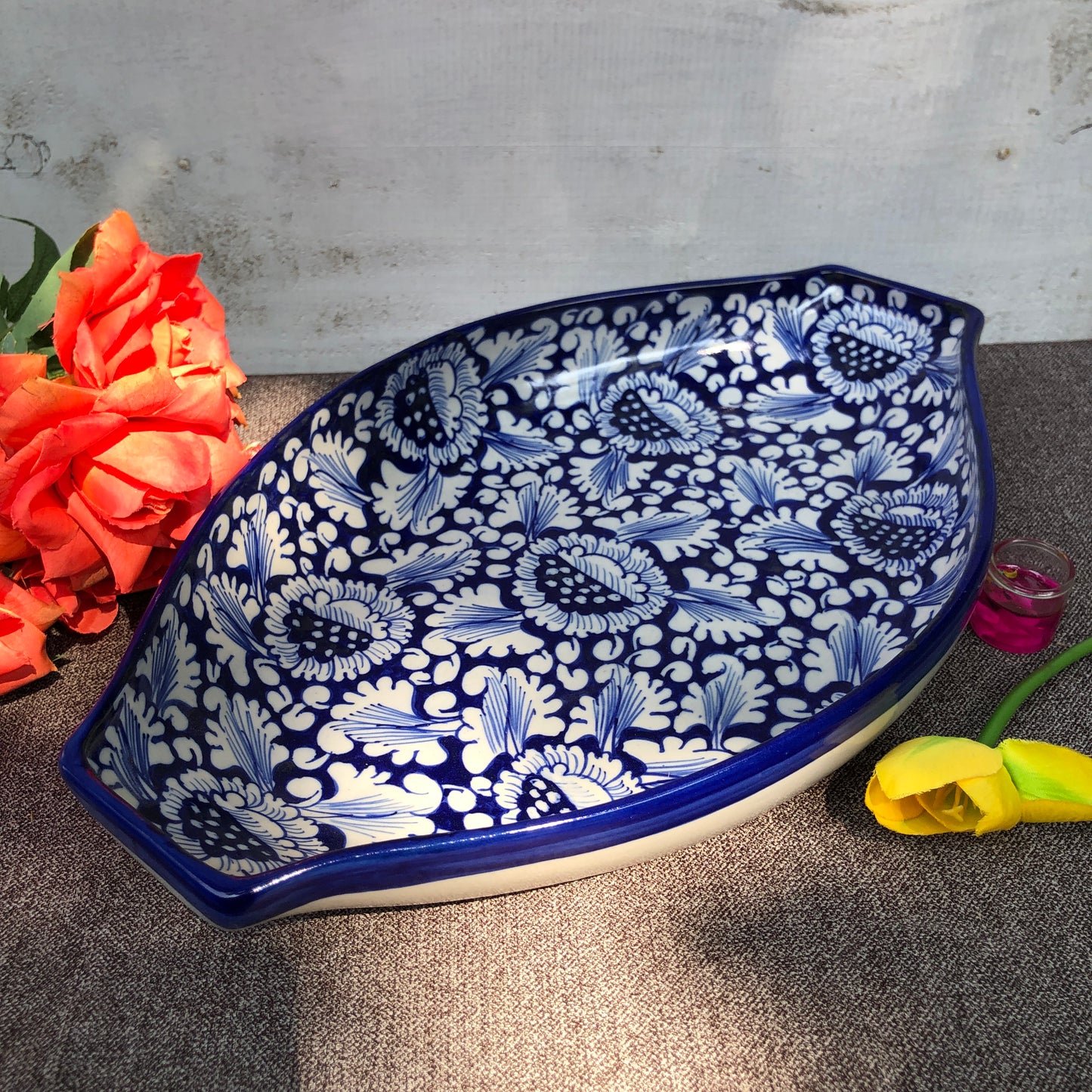 Blue Flower Oval Dish