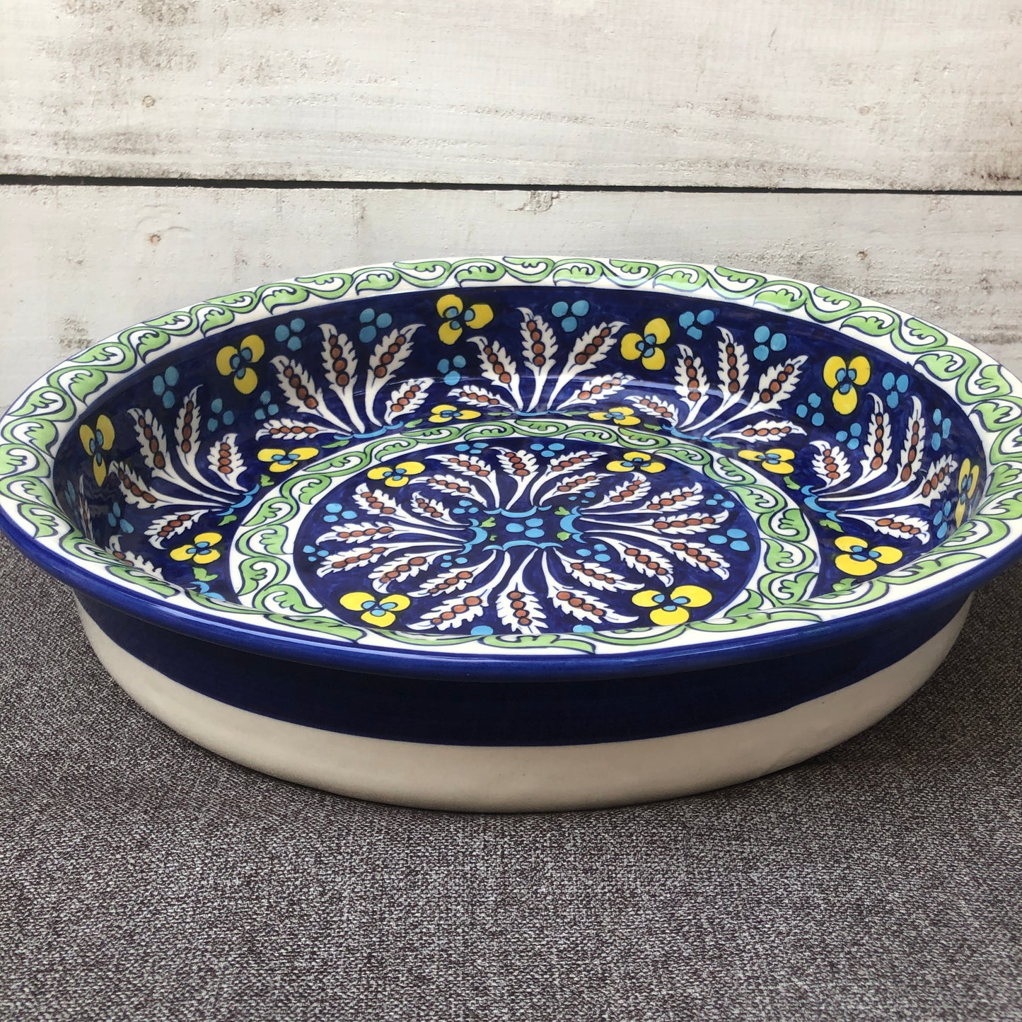 Green Flower Large Round Bowl