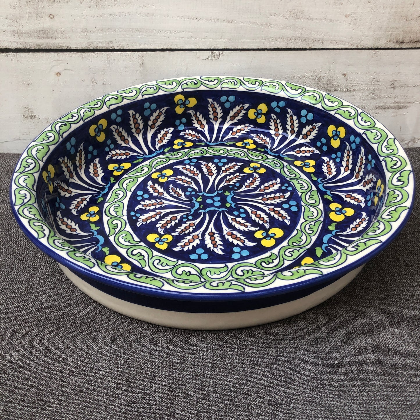 Green Flower Large Round Bowl