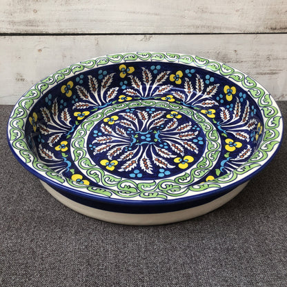 Green Flower Large Round Bowl