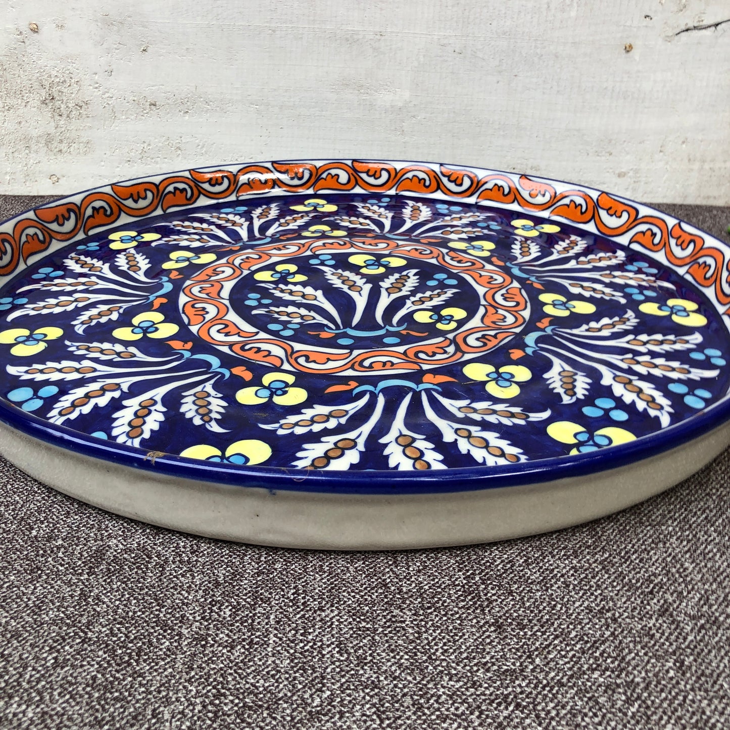 Green Flower Deep Big Round Platter