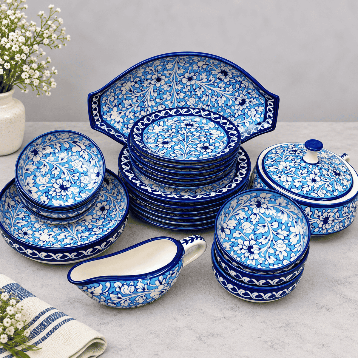 Breeze Blue Dinner Set - 6 Persons Serving