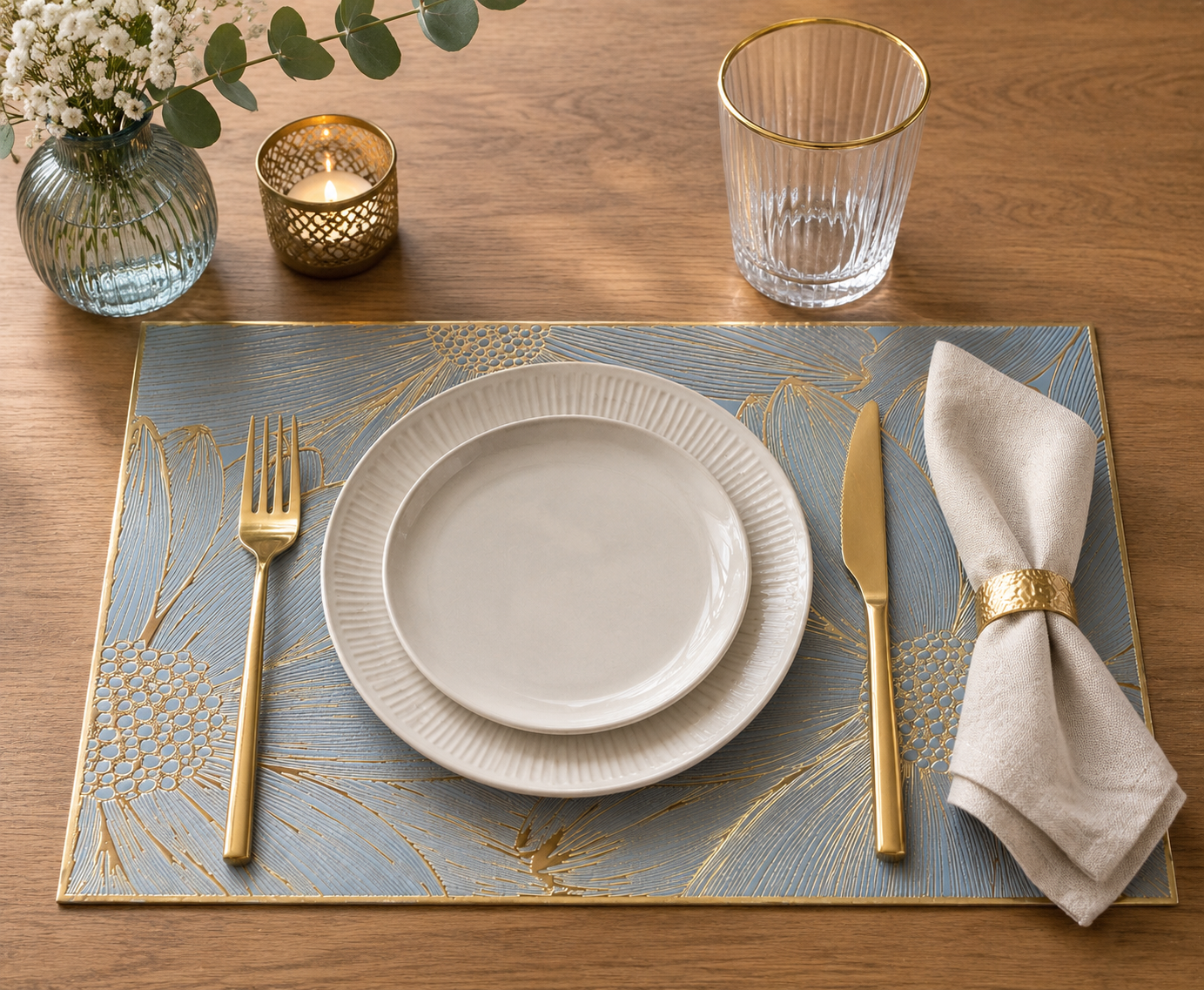 Grey Floral Placemats Set of 6