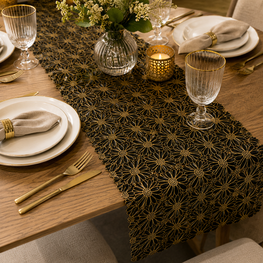 Black Floral Table Runner