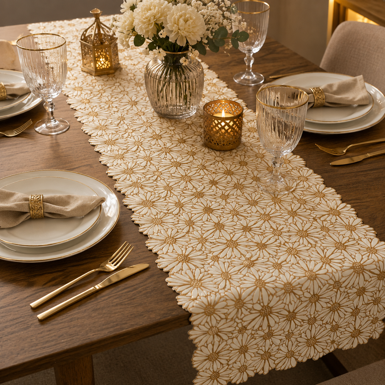 White Floral Table Runner