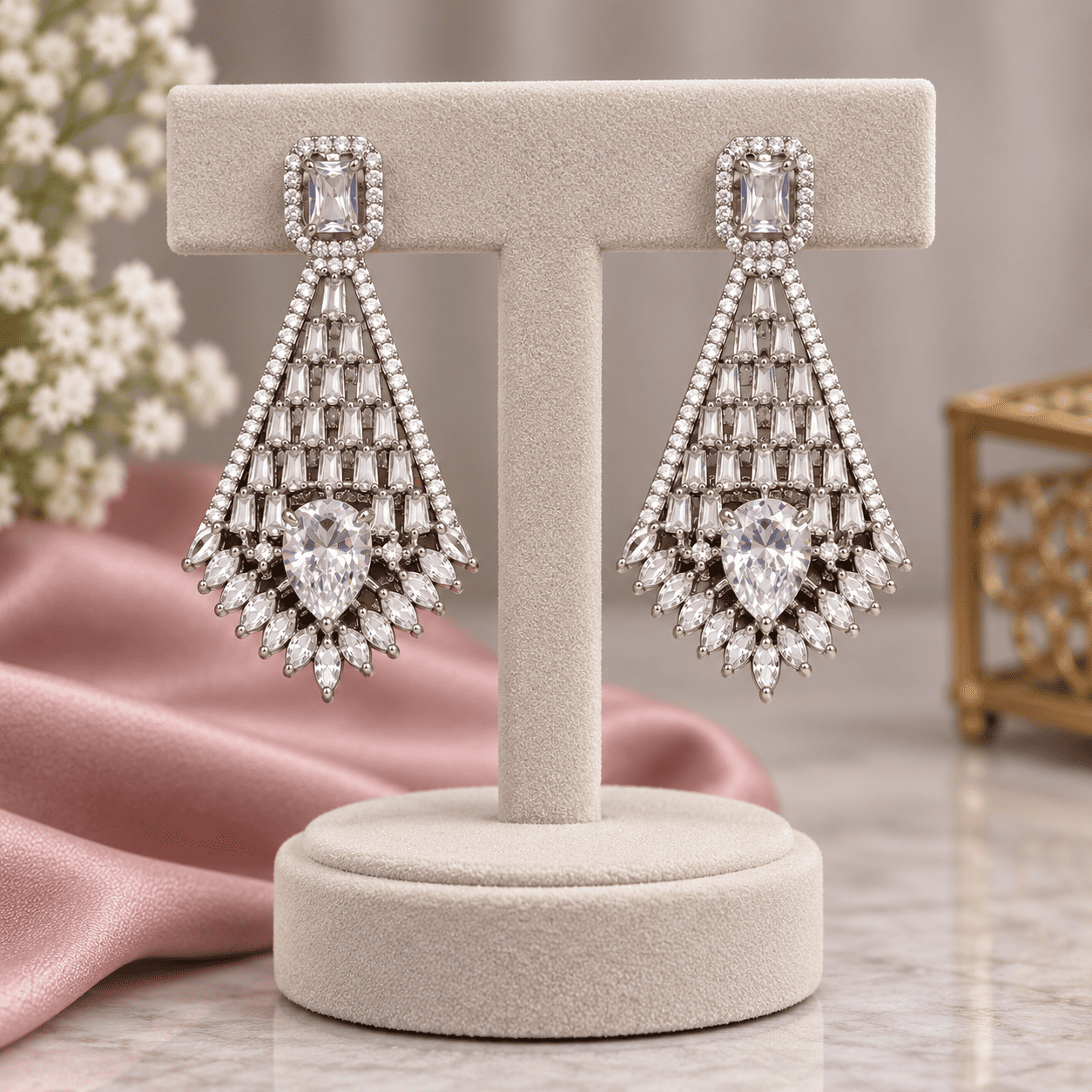 Silver Crystal Drop Earrings