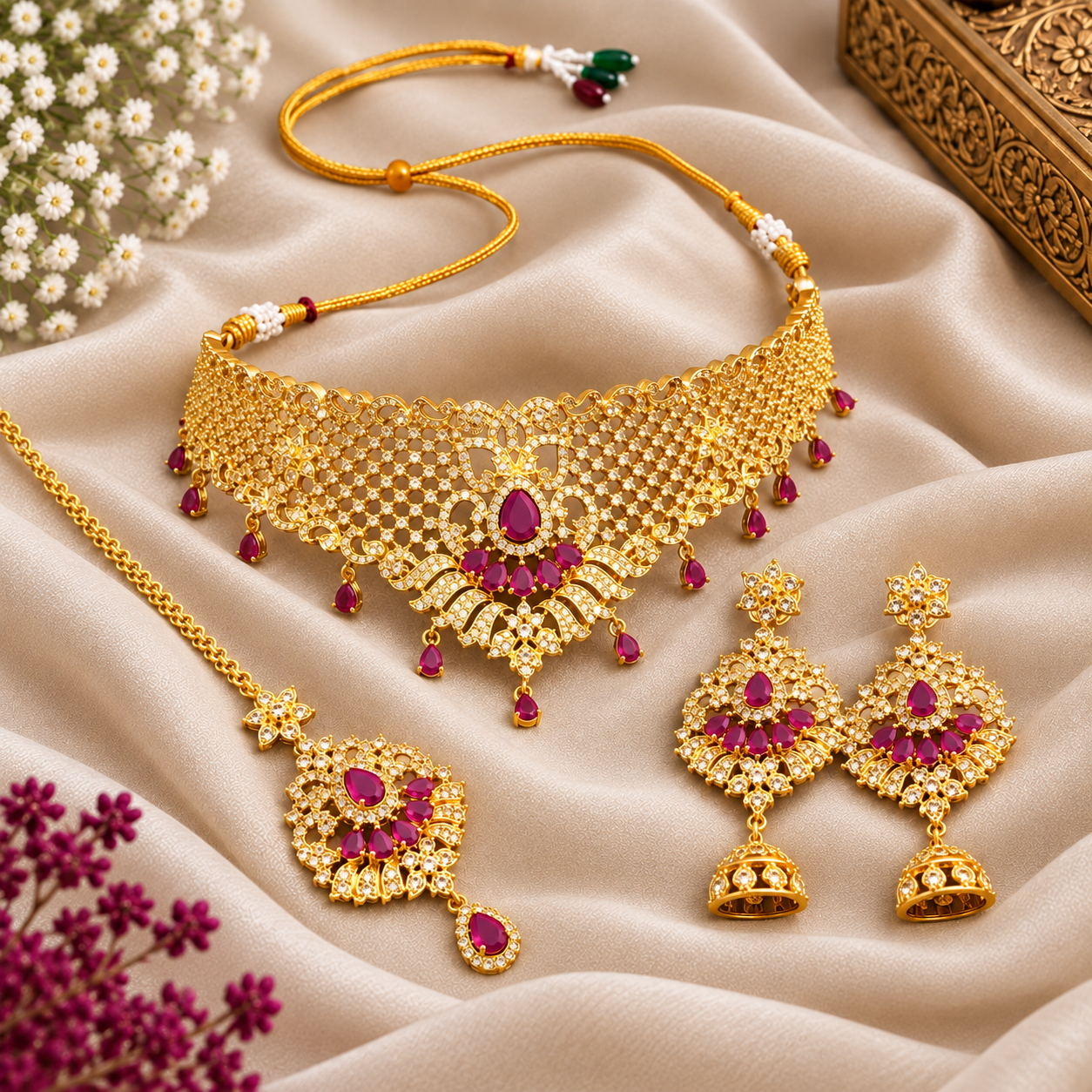 Maroon Golden Jewelry Set