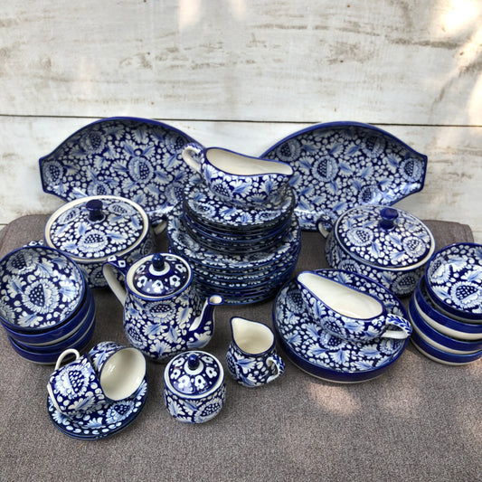 Blue Flower Dinner Set - 8 Persons Serving With Tea Set