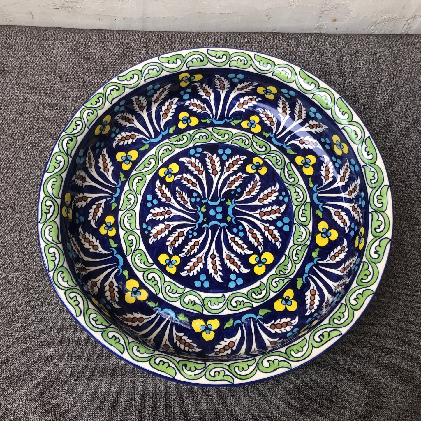 Green Flower Large Round Bowl