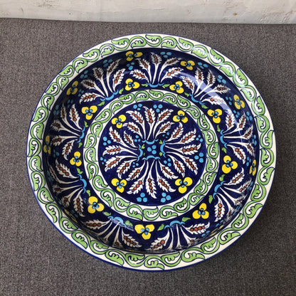 Green Flower Large Round Bowl