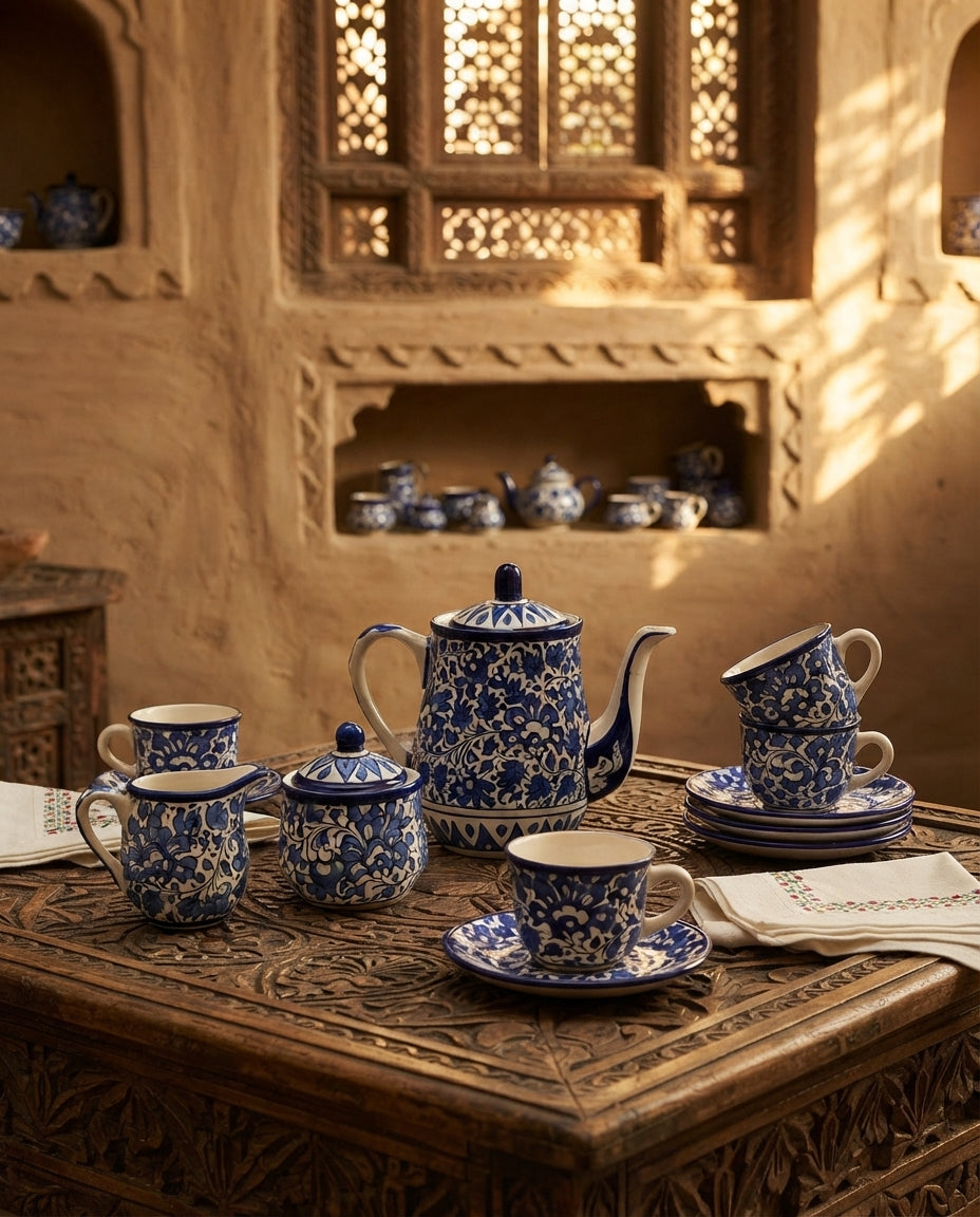 Serina Blue Tea Set( 6 cups)