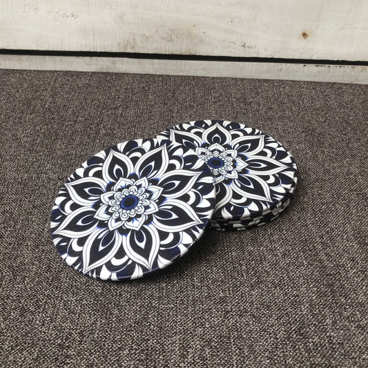Black & White Floral Round Tea Coaster Set of 6