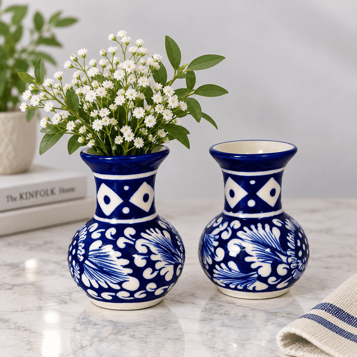 Blue Flower Small Tinny Vase - Set of 2