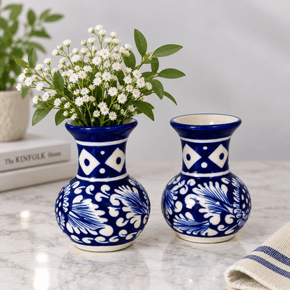 Blue Flower Small Tinny Vase - Set of 2