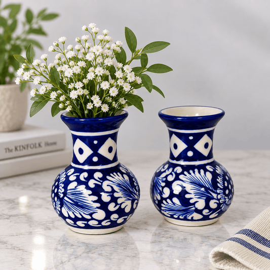 Blue Flower Small Tinny Vase - Set of 2