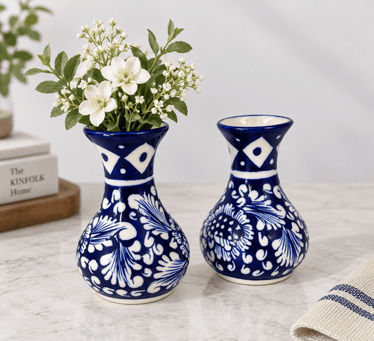Blue Flower Tinny Vase - Set of 2