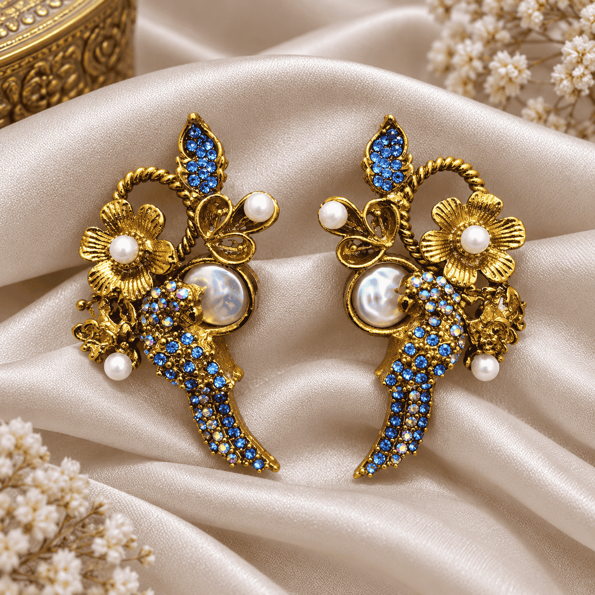 Blue Turkish Floral Earrings
