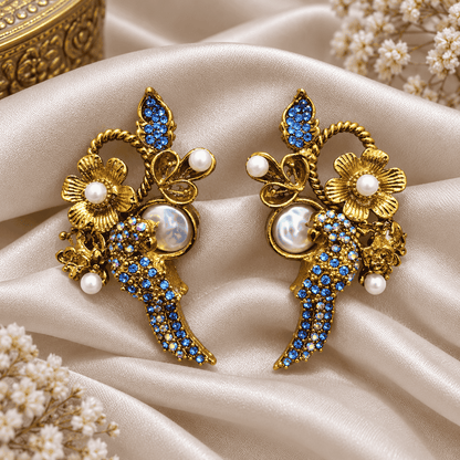 Blue Turkish Floral Earrings
