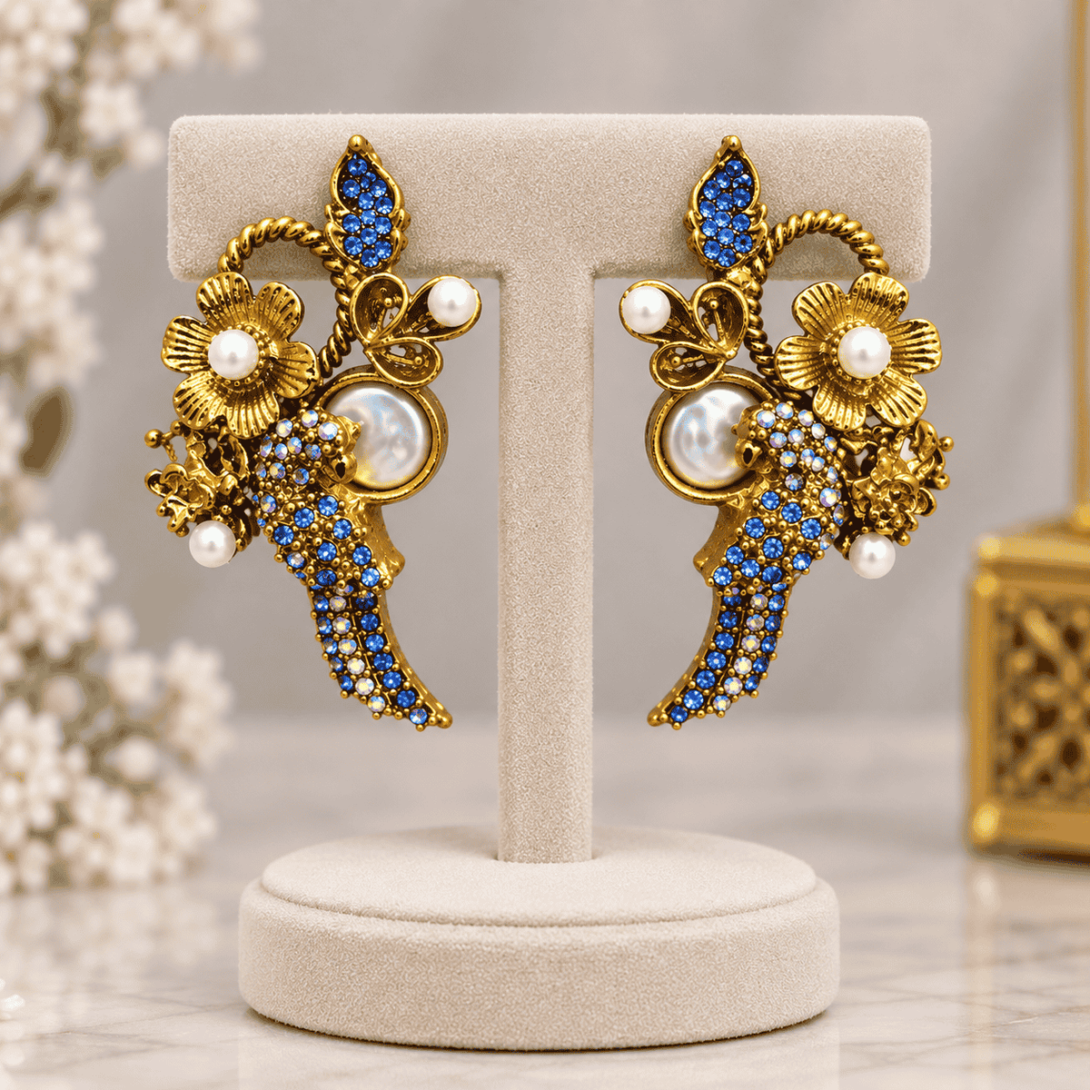 Blue Turkish Floral Earrings