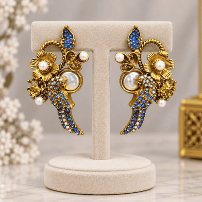 Blue Turkish Floral Earrings
