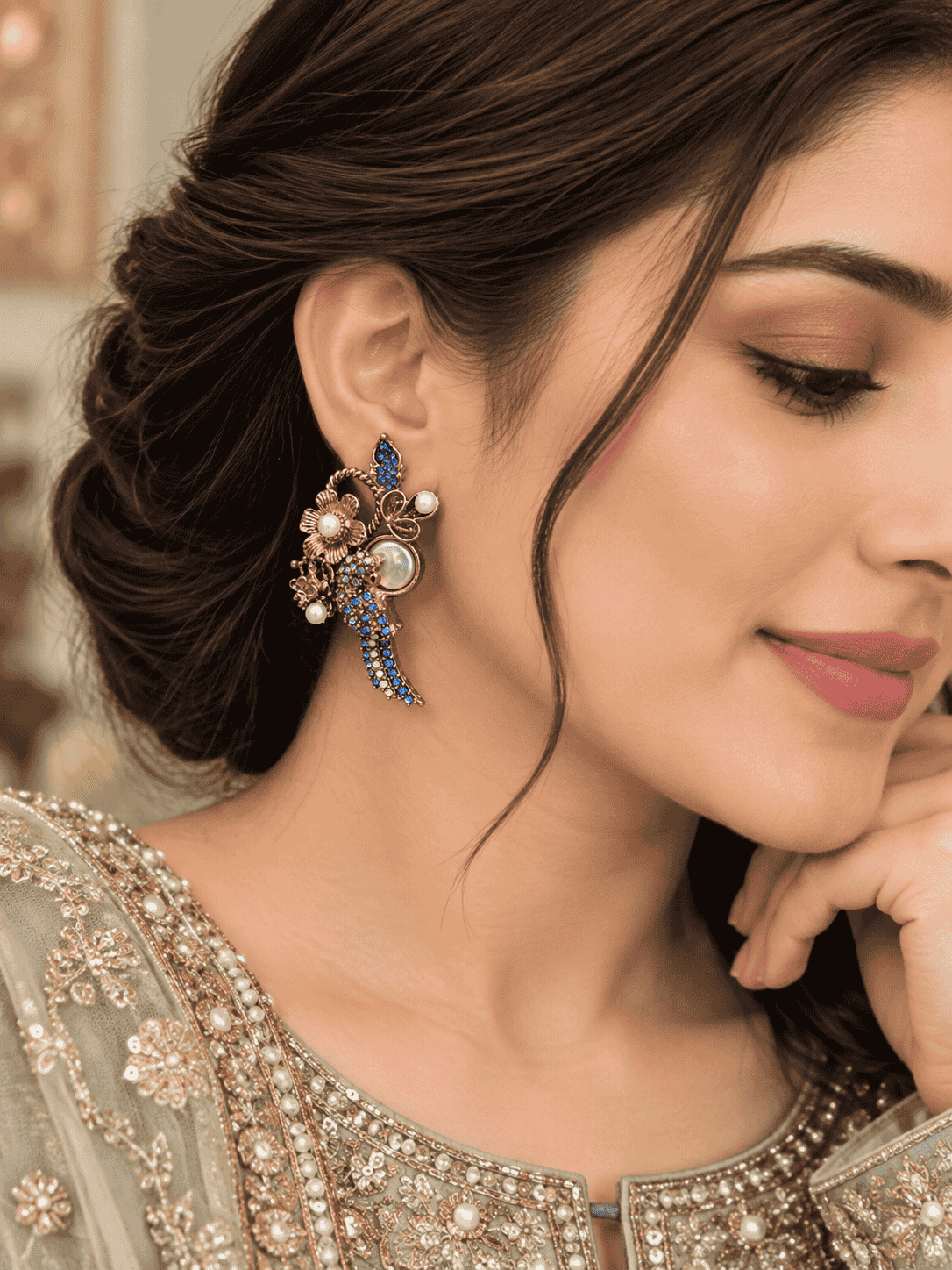 Blue Turkish Floral Earrings