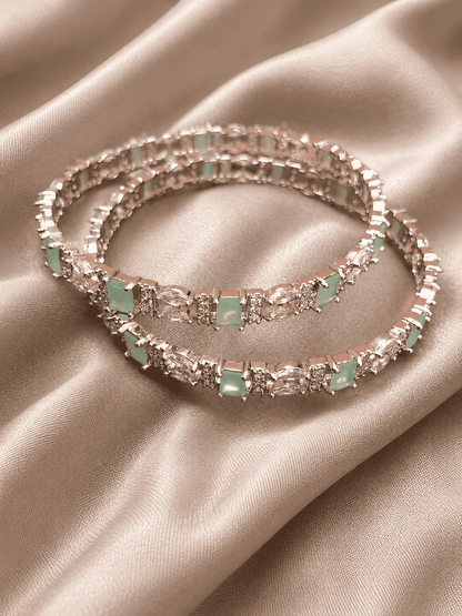 Silver Sea Green Crystal Bangle