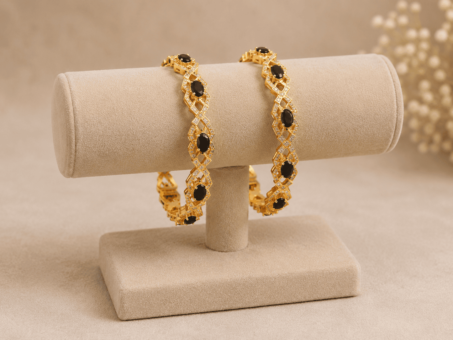 Golden Black Stone Bangle