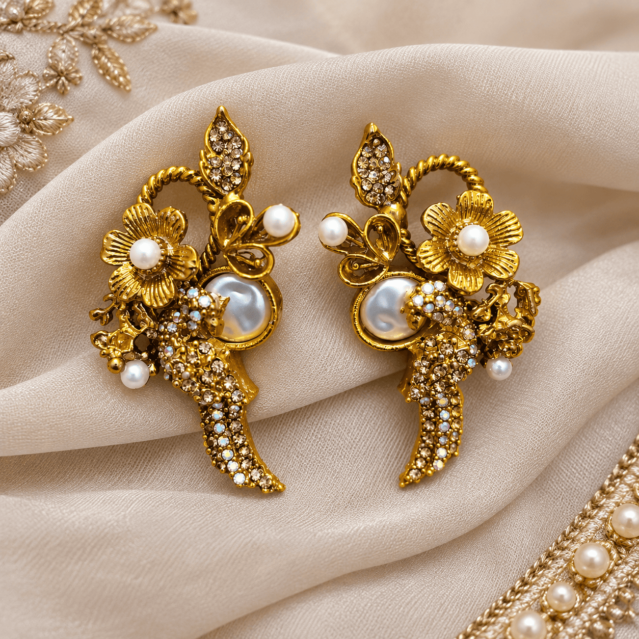 Golden Turkish Floral Earrings