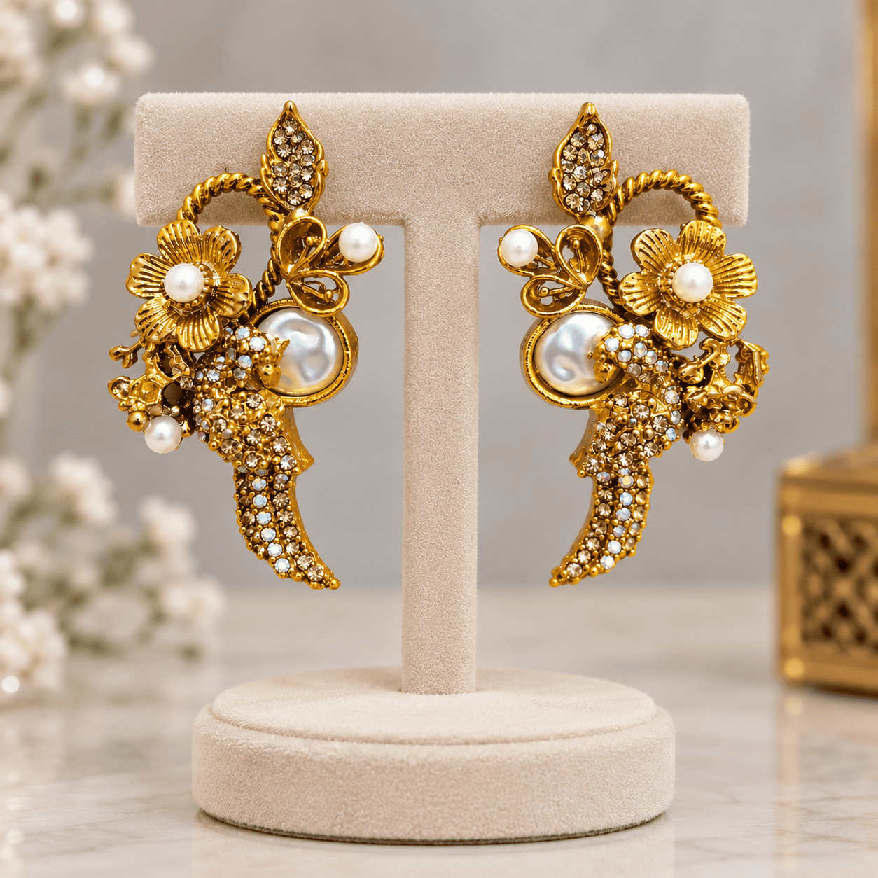 Golden Turkish Floral Earrings
