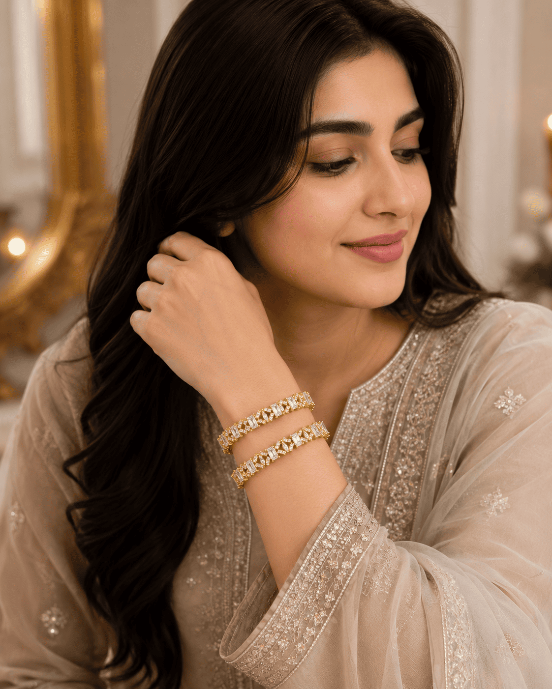 Golden Silver Crystal Bangle
