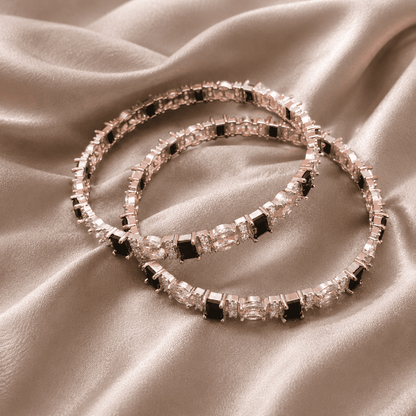 Silver Black Stone Bangle