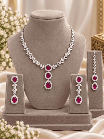 Silver Maroon Jewelry Set