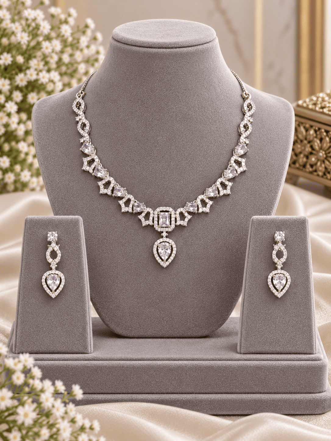 Silver Crystal Jewelry Set