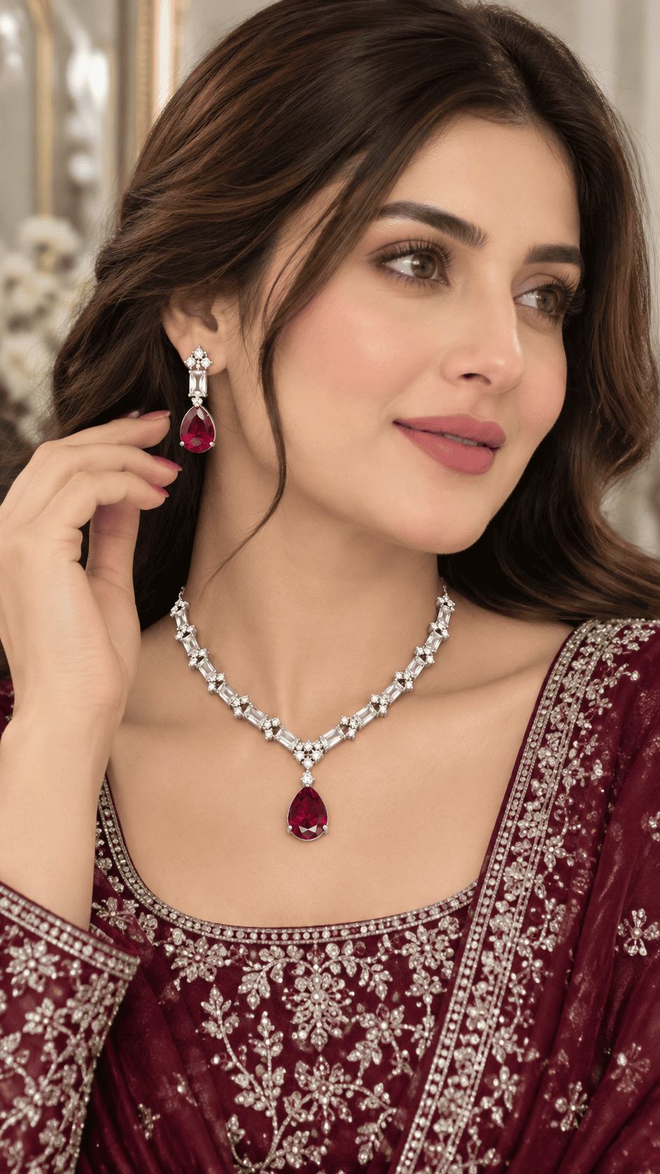 Silver Red Jewelry Set