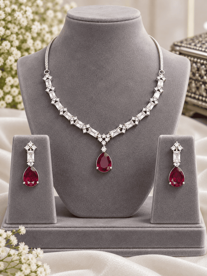 Silver Red Jewelry Set