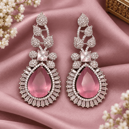 Silver Pink Teardrop Earrings