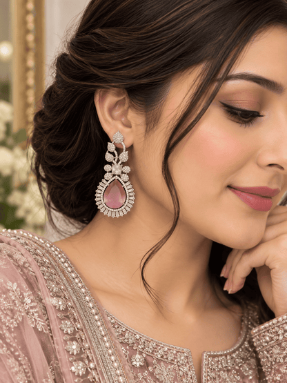 Silver Pink Teardrop Earrings