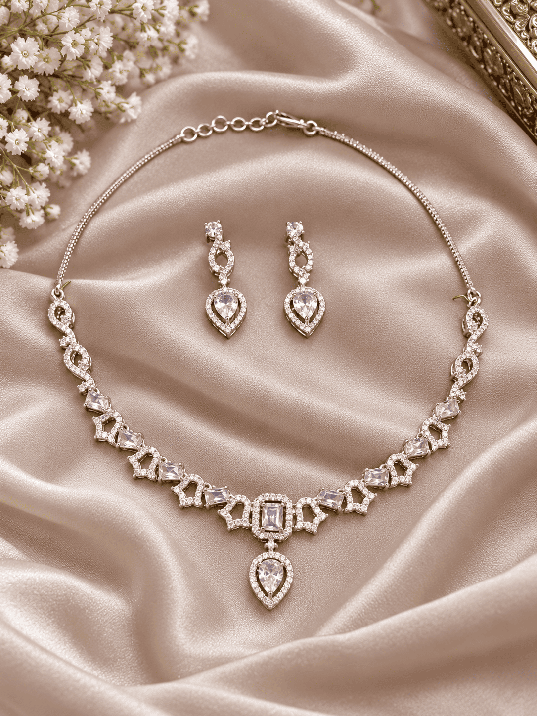 Silver Crystal Jewelry Set
