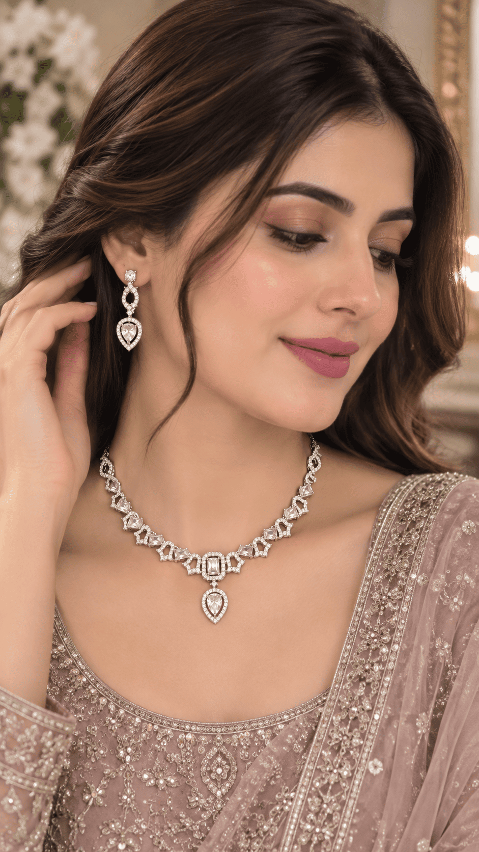 Silver Crystal Jewelry Set