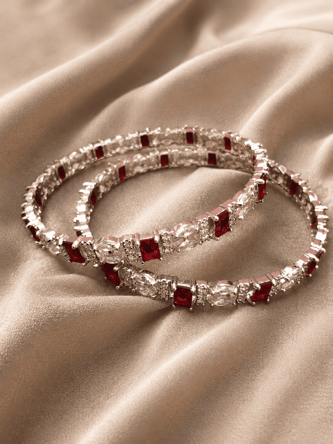 Silver Maroon Stone Bangle
