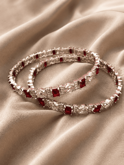 Silver Maroon Stone Bangle