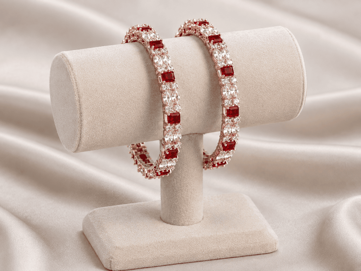 Silver Maroon Stone Bangle