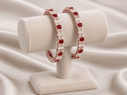 Silver Maroon Stone Bangle