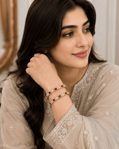 Silver Maroon Stone Bangle