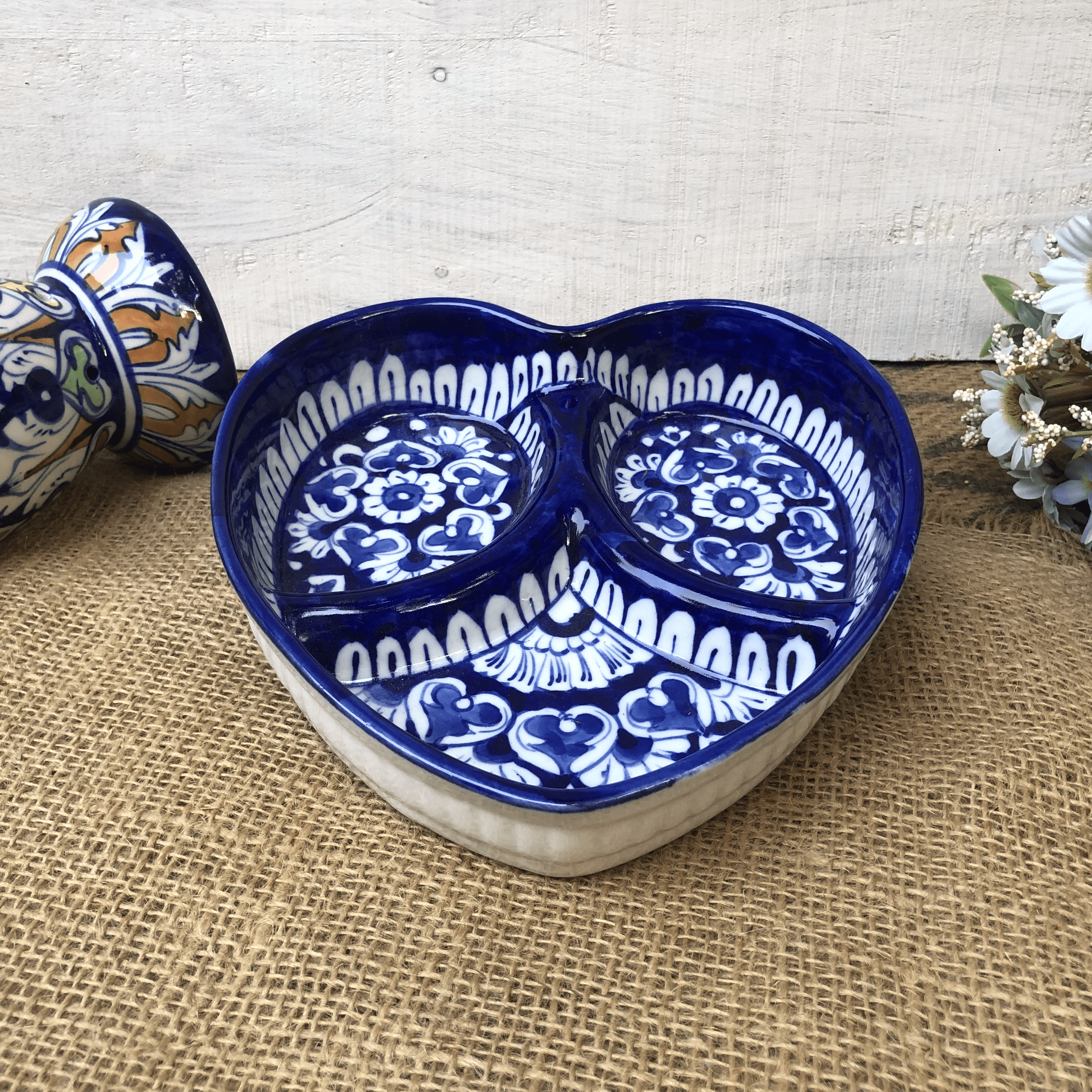 Ceramics Blue Heart Dry Fruit Serving Dish