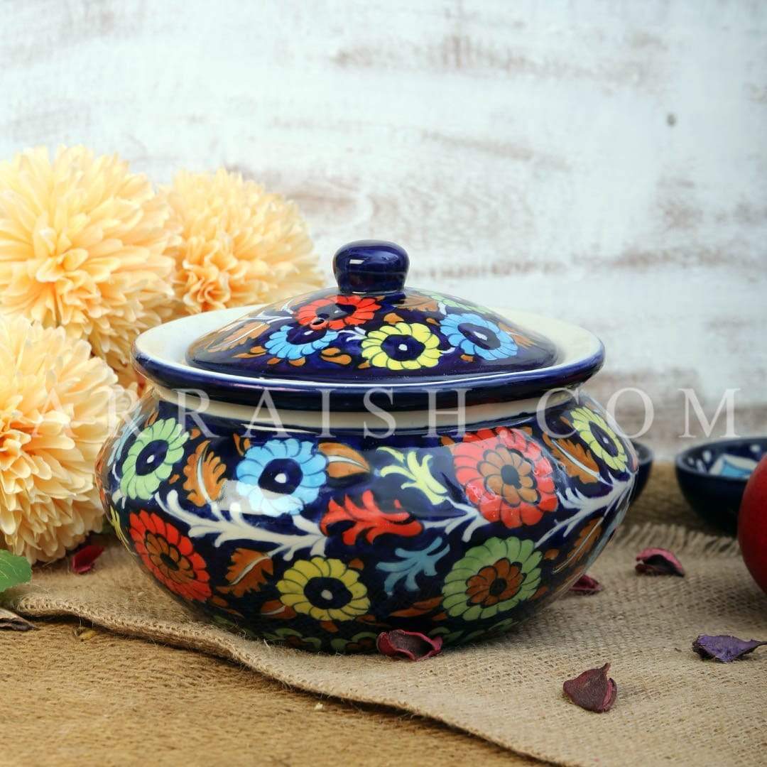Ceramics Jungle Flower Handi with Lid